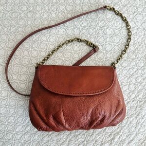 Margot New York Brown Leather Crossbody Bag Brass Chain Card Slots